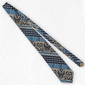 Vintage Tie Pierre Cardin for Foleys Paisley / Geometric Blue & Black Pattern